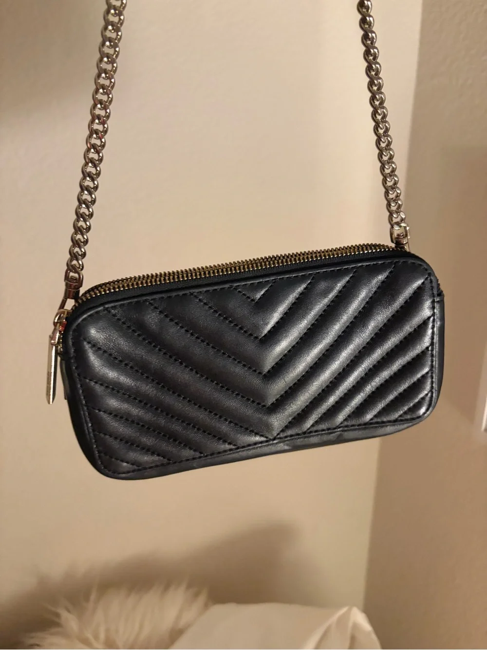 kate spade Black Quilted Chevron Crossbody with Chain Strap
